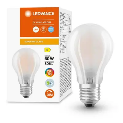 LED žárovka E27 A60 5,8W = 60W 806lm 4000K Neutrální 300° CRI90 Filament Mléčna Stmívatelná LEDV