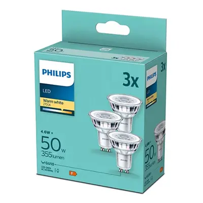 3PAK LED žárovka GU10 4.6W = 50W 355lm 2700K Teplá 36° PHILIPS