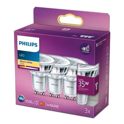 Sada 3x LED žárovka GU10 PAR16 3.5W = 35W 255lm 2700K Teplá 36° PHILIPS