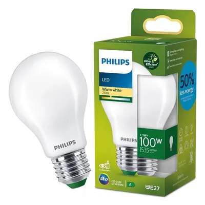 LED žárovka LED E27 A60 7.3W = 100W 1535lm 2700K Teplá Filament PHILIPS Ultra Efficient