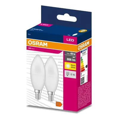 2PAK LED žárovka LED E14 B35 7W = 60W 806lm 3000K Teplá 220° OSRAM VALUE