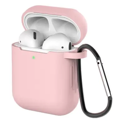 Pouzdro pro AirPods 2 / AirPods 1 silikonové měkké pouzdro na sluchátka + klíčenka růžové (pouzd