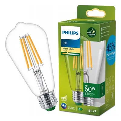 LED žárovka LED Edison E27 210lm/W ST64 4W = 60W 840lm 2700K Teplá Filament PHILIPS Ultra Effici