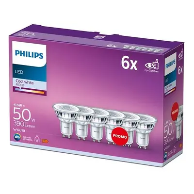 Sada 6x LED žárovka GU10 PAR16 4.6W = 50W 390lm 4000K Neutrální 36° PHILIPS