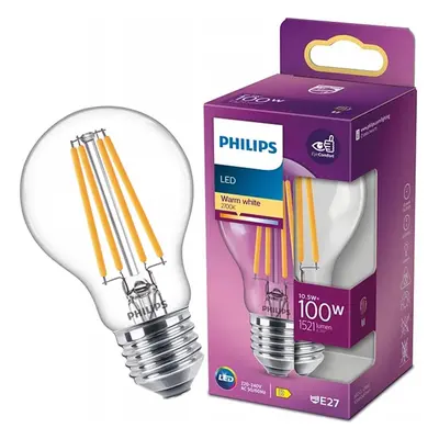 LED žárovka LED E27 A60 10.5W = 100W 1521lm 2700K Teplá Filament PHILIPS