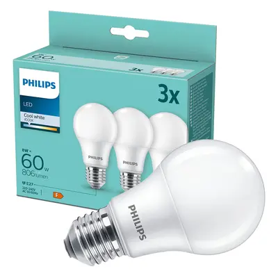 3PAK LED žárovka LED E27 A60 8W = 60W 806lm 4000K Neutrální PHILIPS