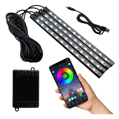 RGB LED osvětlení interiéru vozu pod USB | Bluetooth připojení s aplikací v telefonu | 4x LED pá