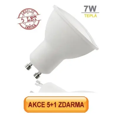 LED žárovka 7W GU10 500lm TEPLÁ, 5+1 ZDARMA