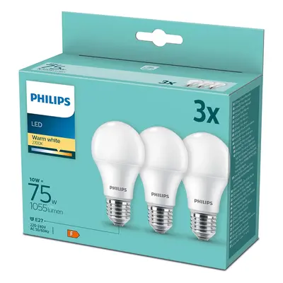 3PAK LED žárovka LED E27 A60 10W = 75W 1055lm 2700K Teplá PHILIPS