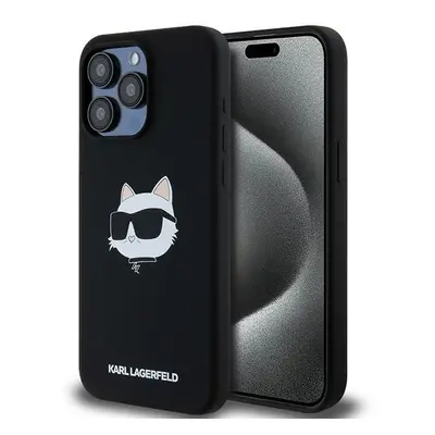 Karl Lagerfeld Silikonové pouzdro MagSafe Choupette Head pro iPhone 15 Pro - černé