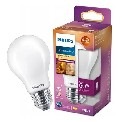 LED žárovka LED E27 A60 5.9W = 60W 806lm 2700 Teplá Filament Mléčná PHILIPS Stmívatelná