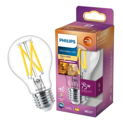 LED žárovka LED E27 A60 7.2W = 75W 1055lm 2700 Teplá Filament PHILIPS Stmívatelná