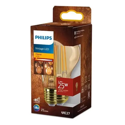 LED žárovka E27 A60 3.1W = 25W 250lm 1800K Teplá Filament Jantar PHILIPS