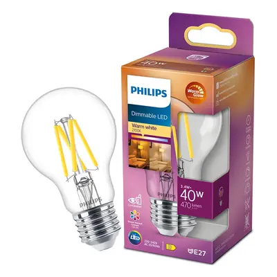 LED žárovka LED E27 A60 3.4W = 40W 470lm 2700 Teplá Filament PHILIPS Stmívatelná