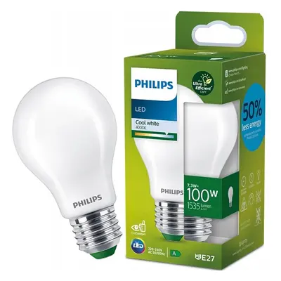 LED žárovka LED E27 A60 7.3W = 100W 1535lm 4000K Neutrální Filament PHILIPS Ultra Efficient