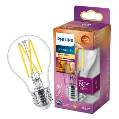 LED žárovka LED E27 A60 5.9W = 60W 806lm 2700 Teplá Filament PHILIPS Stmívatelná