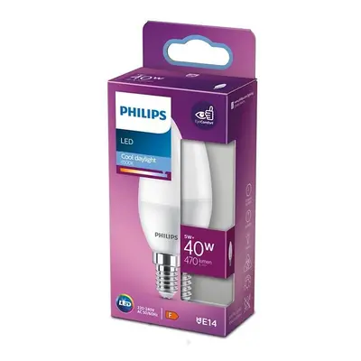 LED žárovka svíčka E14 B35 4,9W = 40W 470lm 6500K Studená PHILIPS