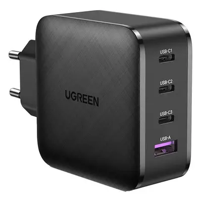 Síťová nabíječka UGREEN CD224, 3x USB-C, 1x USB, Power Delivery 3.0, GaN, 65W (černá)