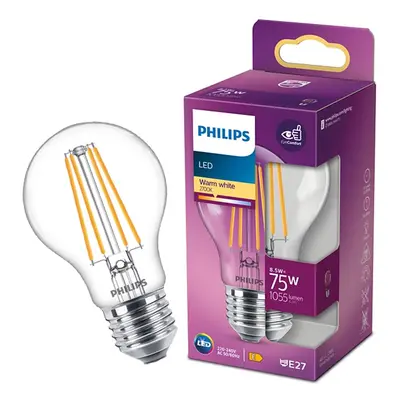 LED žárovka LED E27 A60 8.5W = 75W 1055lm 2700K Teplá Filament PHILIPS