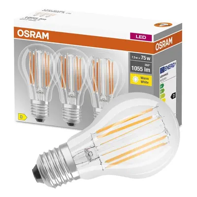 3PAK LED žárovka LED E27 A60 CL 7,5W = 75W 1055lm 2700K Teplá 300° Filament OSRAM BASE