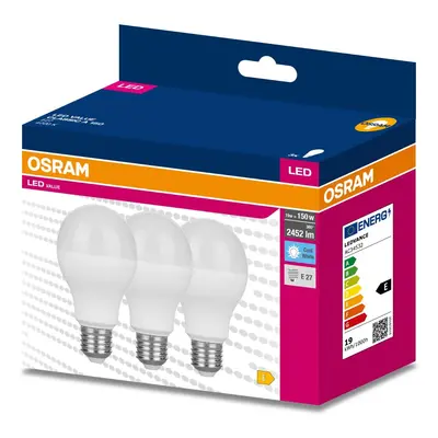 3PAK LED žárovka LED E27 A60 19W = 150W 2452lm 4000K Neutrální 200° OSRAM VALUE