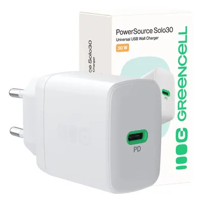 Greencell PowerSource Solo30 Ladegerät USB C weiß Výkon Adapter 30W Power-Delivery