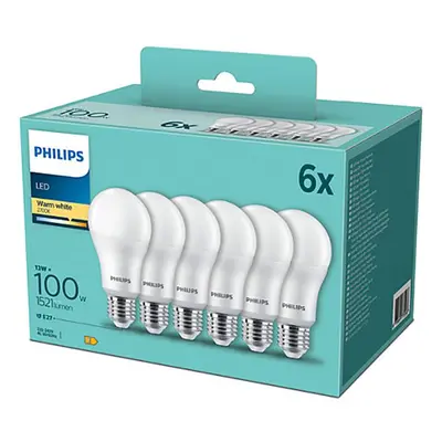 6PAK LED žárovka LED E27 13W = 100W 1521lm 2700K Teplá PHILIPS