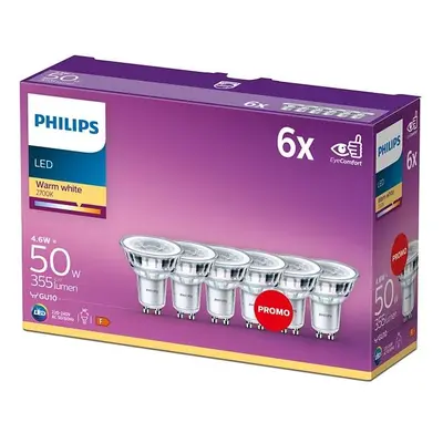 Sada 6x LED žárovka GU10 PAR16 4.6W = 50W 355lm 2700K Teplá 36° PHILIPS