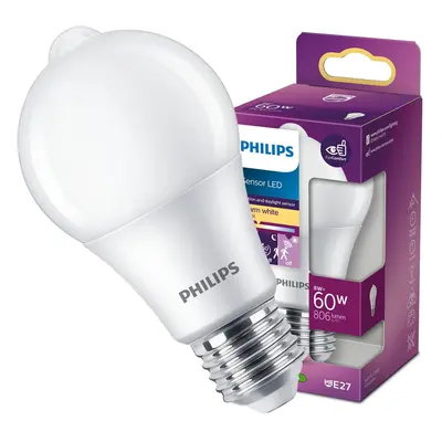 LED žárovka LED E27 A60 8W = 60W 806lm 2700K Teplá 280° PHILIPS čidlo pohybu