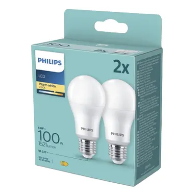 2PAK LED žárovka LED E27 A60 13W = 100W 1521lm 2700K Teplá PHILIPS