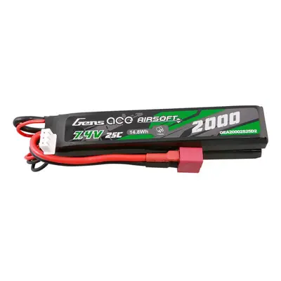 Gens Ace 25C 2000mAh 2S2P 7,4V Lipo baterie pro airsoftové zbraně s mini konektorem Deans(T)