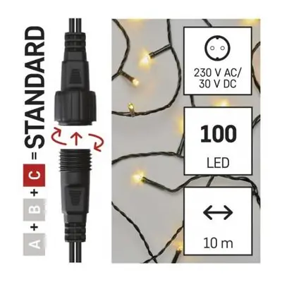 Standard LED spojovací vánoční řetěz, 10 m, venkovní i vnitřní, teplá bílá