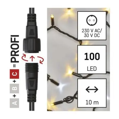 Profi LED spojovací řetěz problikávající, 10 m, venkovní, teplá/studená bílá