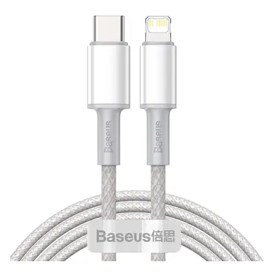 Kabel USB-C na Lightning Baseus s vysokou hustotou opletení, 20W, PD, 2m (bílý)