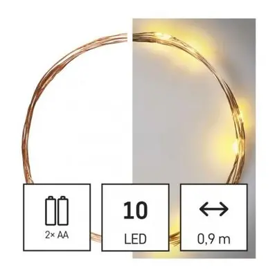 LED vánoční nano řetěz měděný, 0,9 m, 2x AA, vnitřní, teplá bílá, časovač