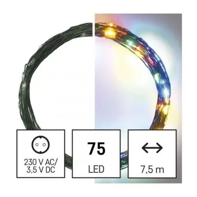 LED vánoční nano řetěz zelený, 7,5 m, venkovní i vnitřní, rGB nebo CCT, časovač