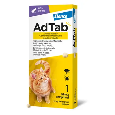 AdTab 12 mg žvýkací tablety pro kočky o hmotnosti 0,5–2,0 kg