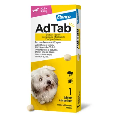 AdTab 112 mg žvýkací tablety pro psy o hmotnosti > 2,5–5,5 kg