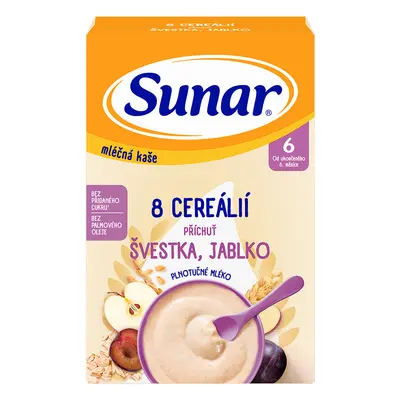 Sunar mléčná kaše s 8 cereáliemi švestka, jablko 210g