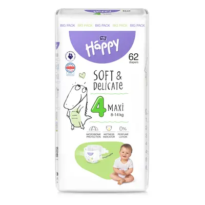 Happy Soft&Delicate 4 dětské pleny 8-14kg 62ks