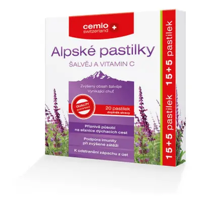 Cemio Alpské pastilky šalvěj a vitamin C pst.15+5