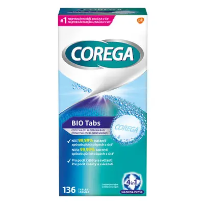 Corega Bio Tabs čisticí tablety 4v1 na zubní náhrady, 136ks