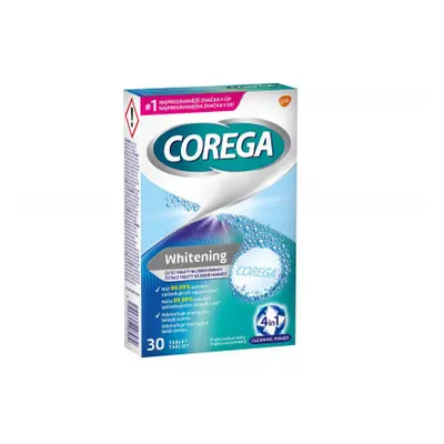 Corega Whitening čisticí tablety 4v1 na zubní náhrady pro bělejší úsměv, 30ks