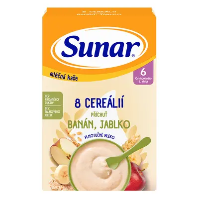 Sunar Mléčná kaše 8 cereálií banán/jablko 6m+ 210g