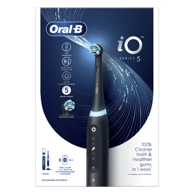 Oral-B iO 5 Černý Elektrický Zubní Kartáček, 1 Kartáčková Hlava, 1 Cestovní Pouzdro