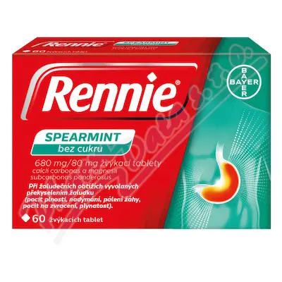 Rennie spearmint bez cukru, 60 žvýkacích tablet