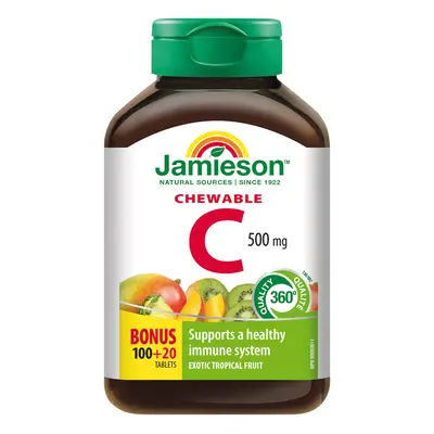 JAMIESON Vitamín C 500mg tablety na cucání mix tří ovocných příchutí 120 tbl.