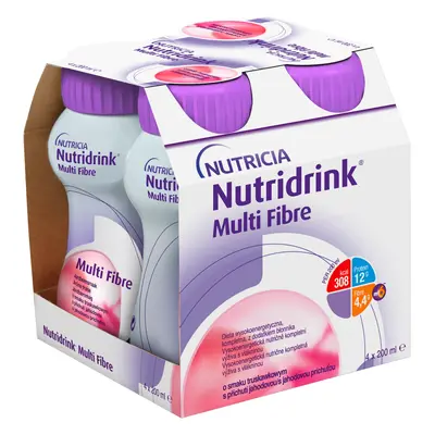 Nutridrink Multi Fibre s příchutí jahodovou 4x 200ml