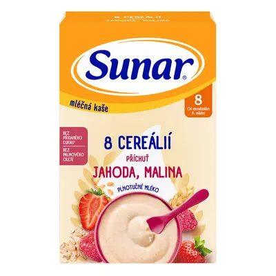 Sunar mléčná kaše s 8 cereáliemi jahoda, malina 210g