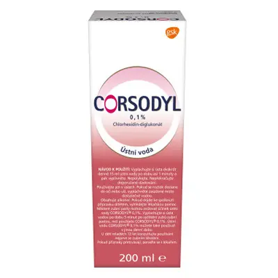 Corsodyl 0,1% ústní voda s chlorhexidinem na zánět dásní 200ml